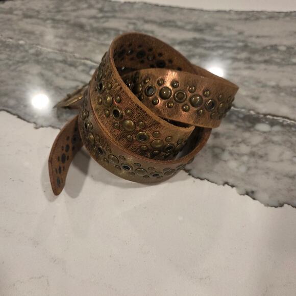 Studded Leather Belt M Brown Copper Metallic Western Boho Festival Cowgirl main image 9